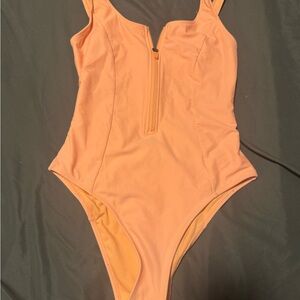 Peach One-Piece Swimsuit with Zipper